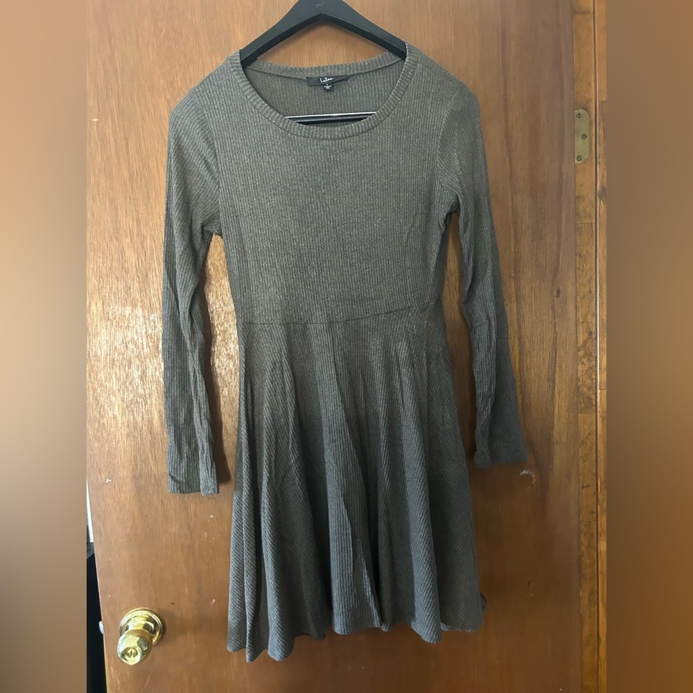 Lulu's Ribbed Knit Dress in Olive
